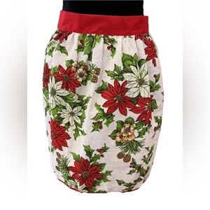 🆕Vintage NOS 1970s Christmas half apron-Poinsettias & greenery Terry cloth